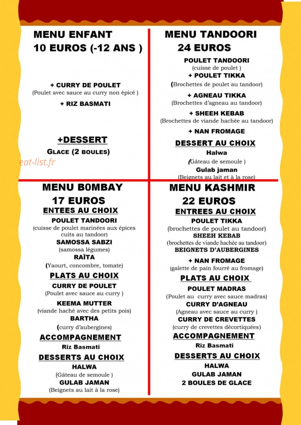 Délices du Kashmir — carte page 5