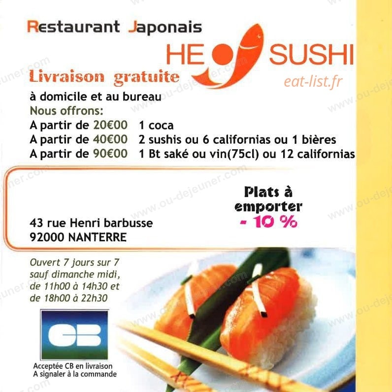 He Sushi — carte page 1