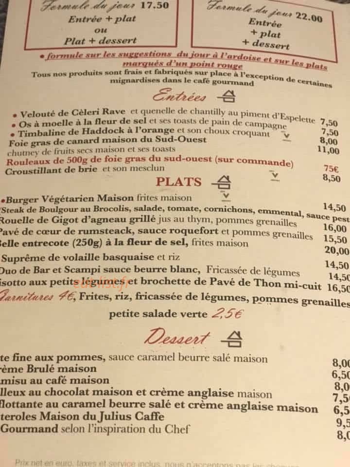 Julius Caffe — carte page 1