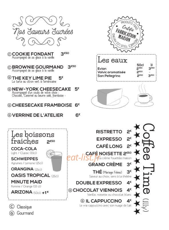 Carte et menu de L'Atelier sur la Braise à Nanterre — Les desserts et boissons