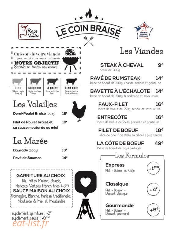 Carte et menu de L'Atelier sur la Braise à Nanterre — Les viandes