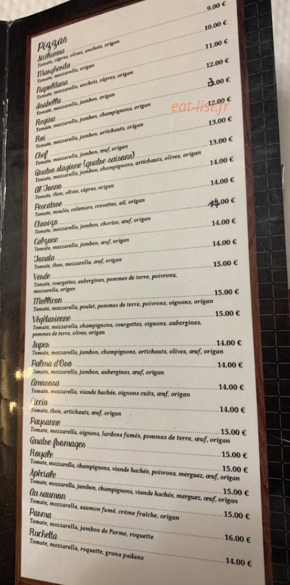 Pizzeria Palma D'Oro — carte page 1