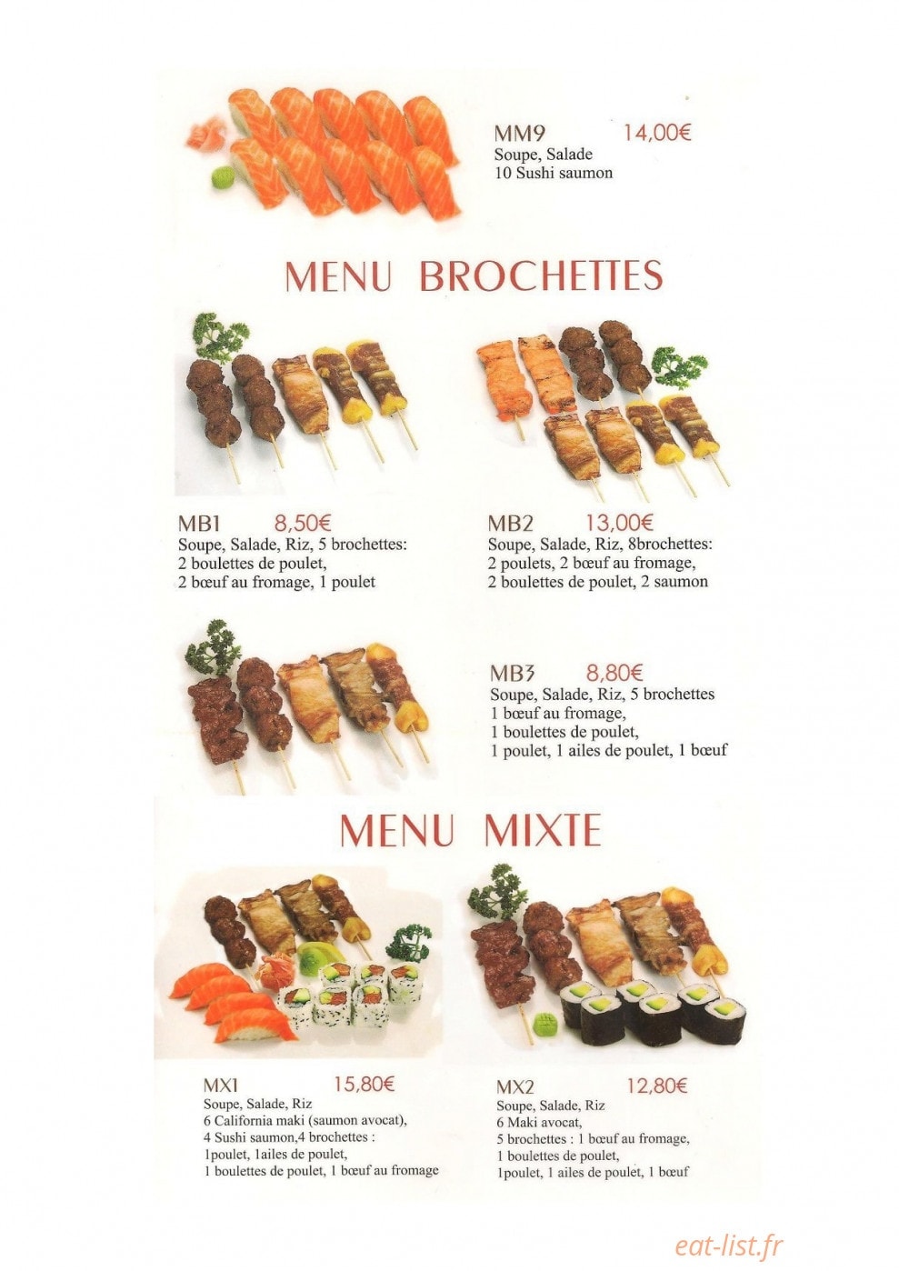 Restaurant Bienvenue — carte page 9