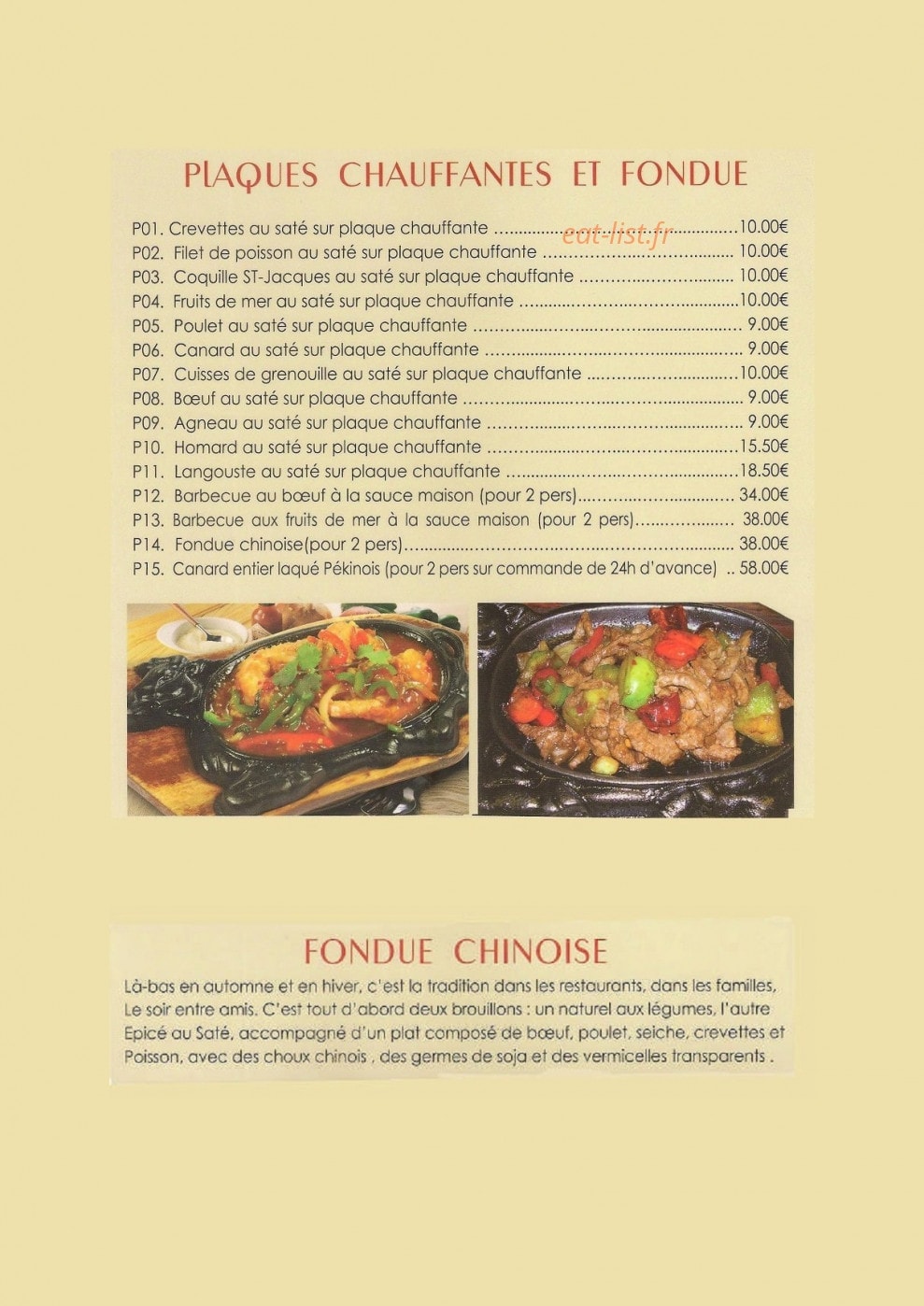 Restaurant Bienvenue — carte page 5