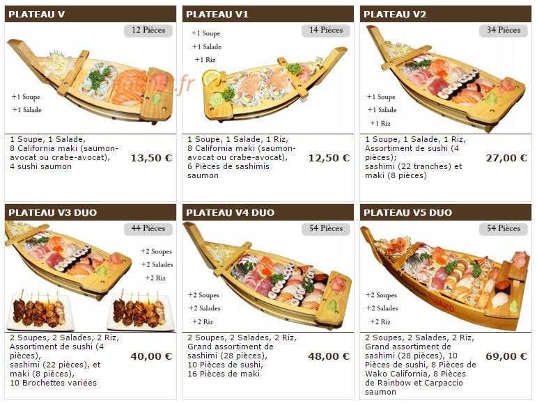 Sushi wako — carte page 1