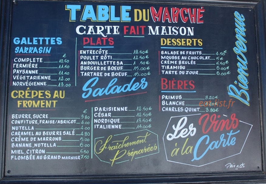Table du Marché — carte page 1