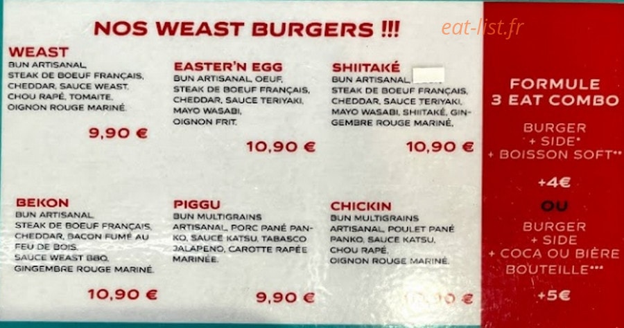 Weast Burgers — carte page 2
