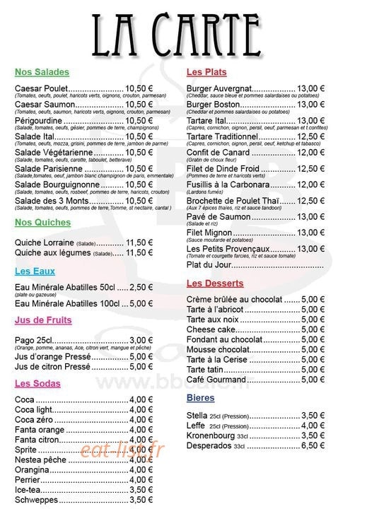 Bb café — carte page 1