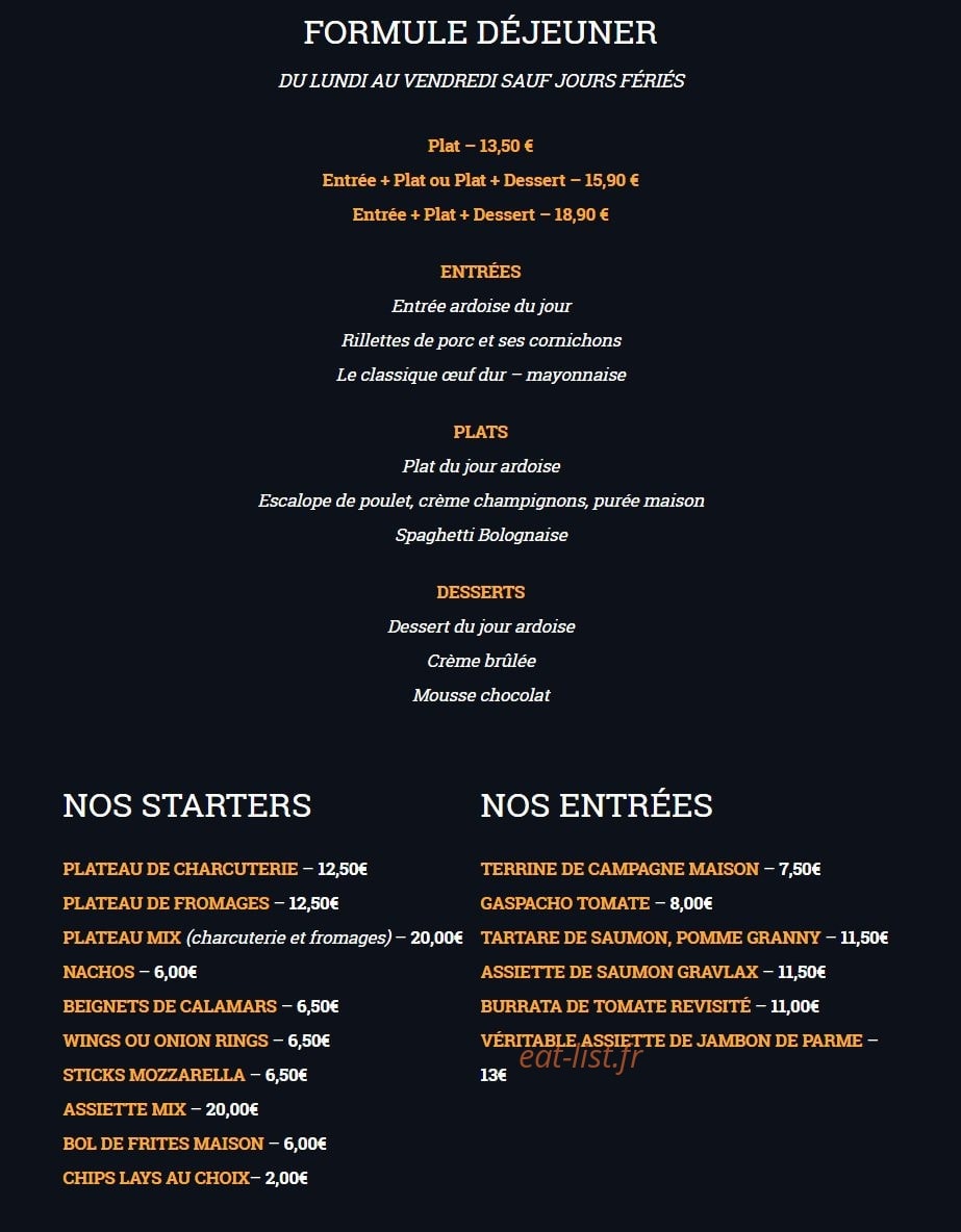 Big Tom Pub — carte page 1