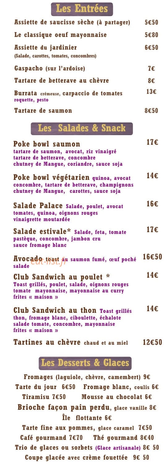 Brasserie du Palace — carte page 1