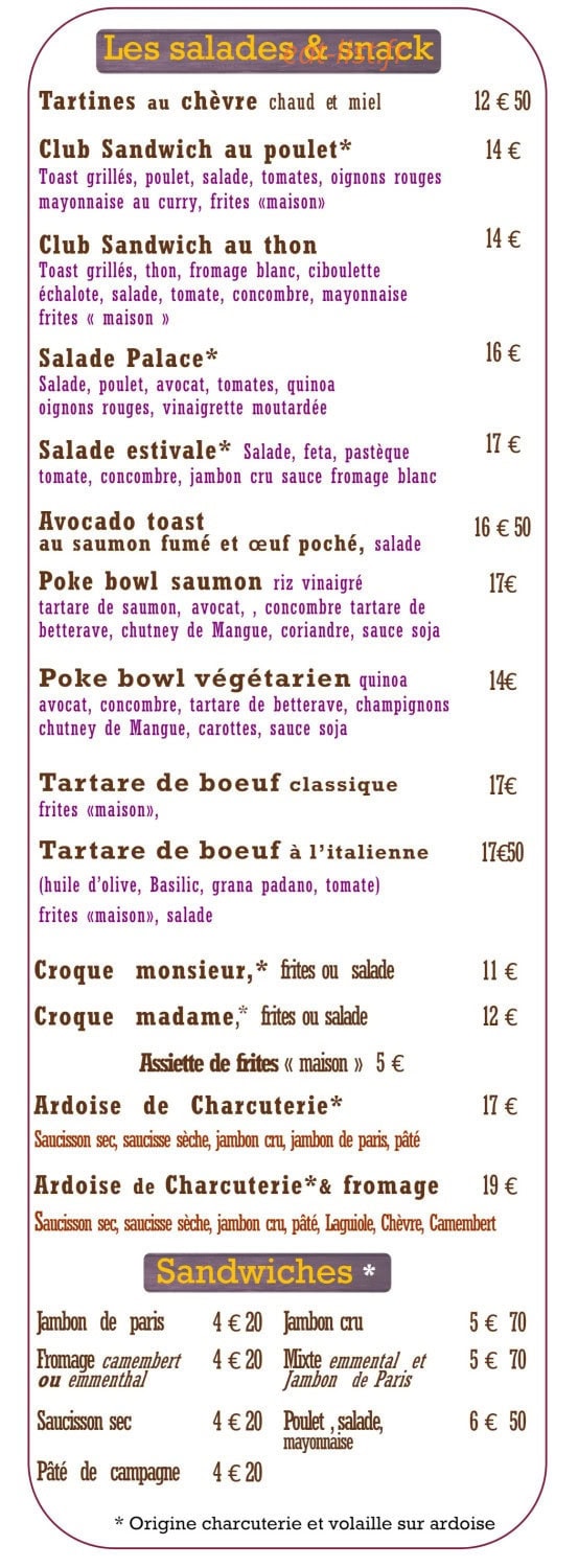 Brasserie du Palace — carte page 3