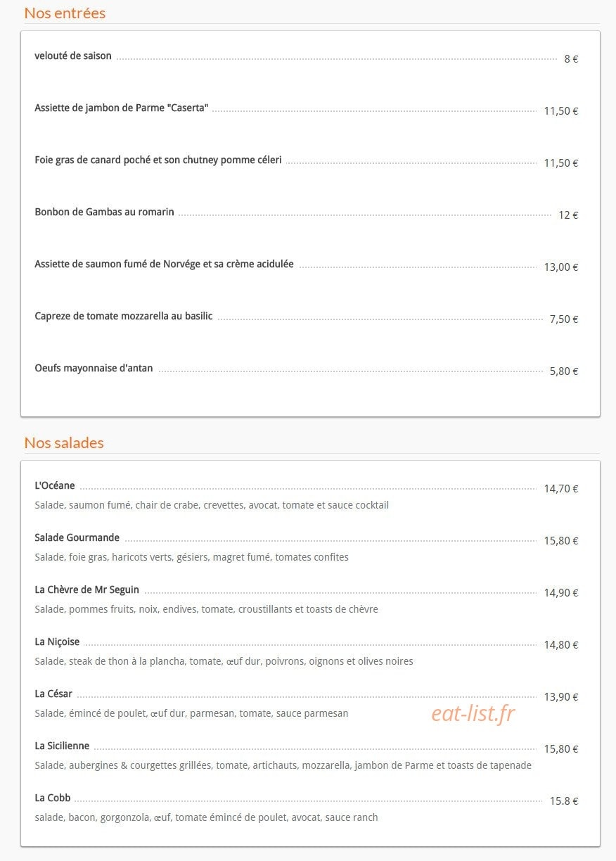 Café Seguin — carte page 1