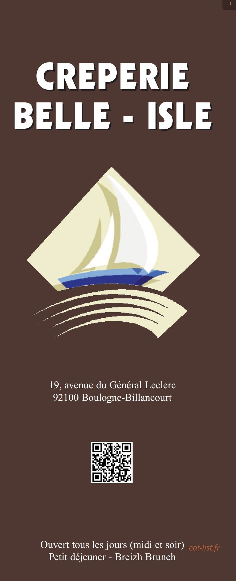 Crêperie Belle Isle — carte page 1
