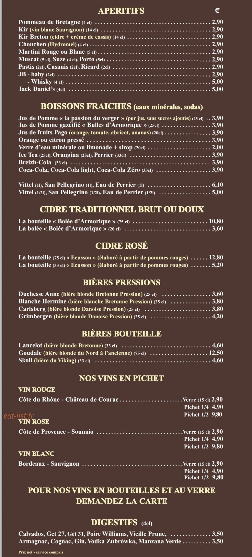 Crêperie Belle Isle — carte page 4