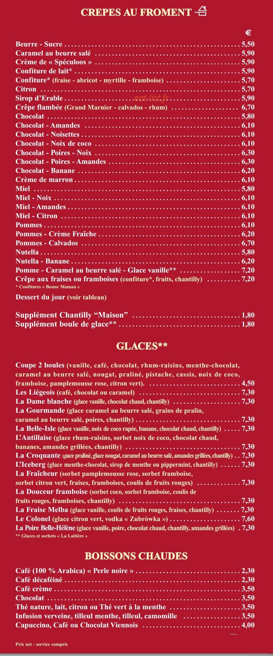 Crêperie Belle Isle — carte page 3