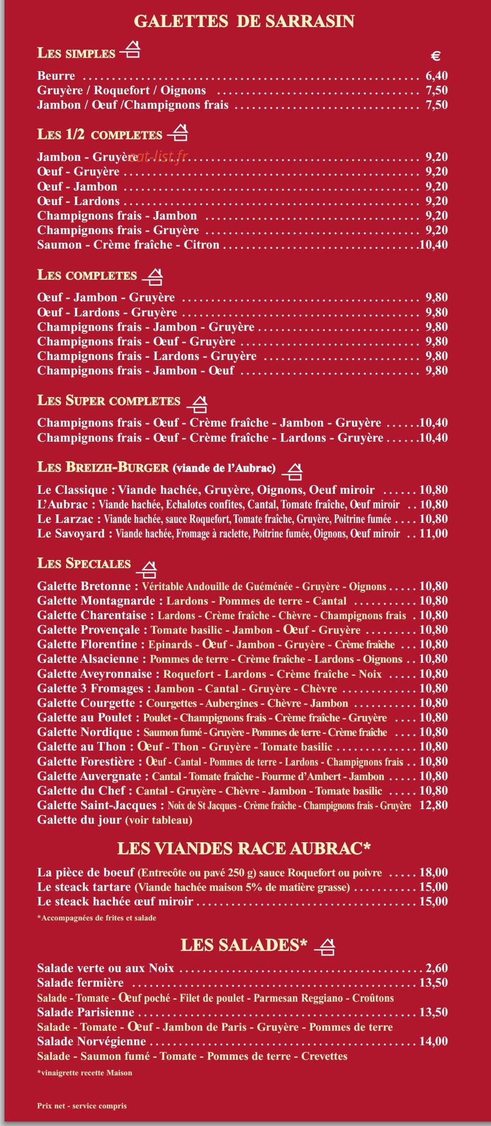 Crêperie Belle Isle — carte page 2