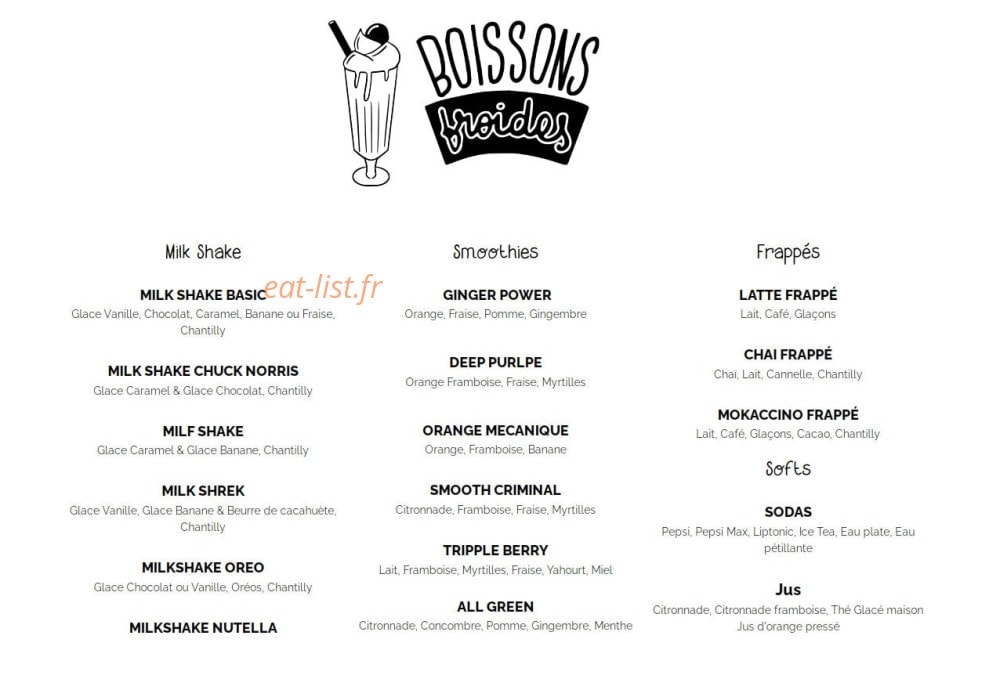 Carte et menu de Emilie and the Cool Kids à Boulogne Billancourt — Les boissons froides