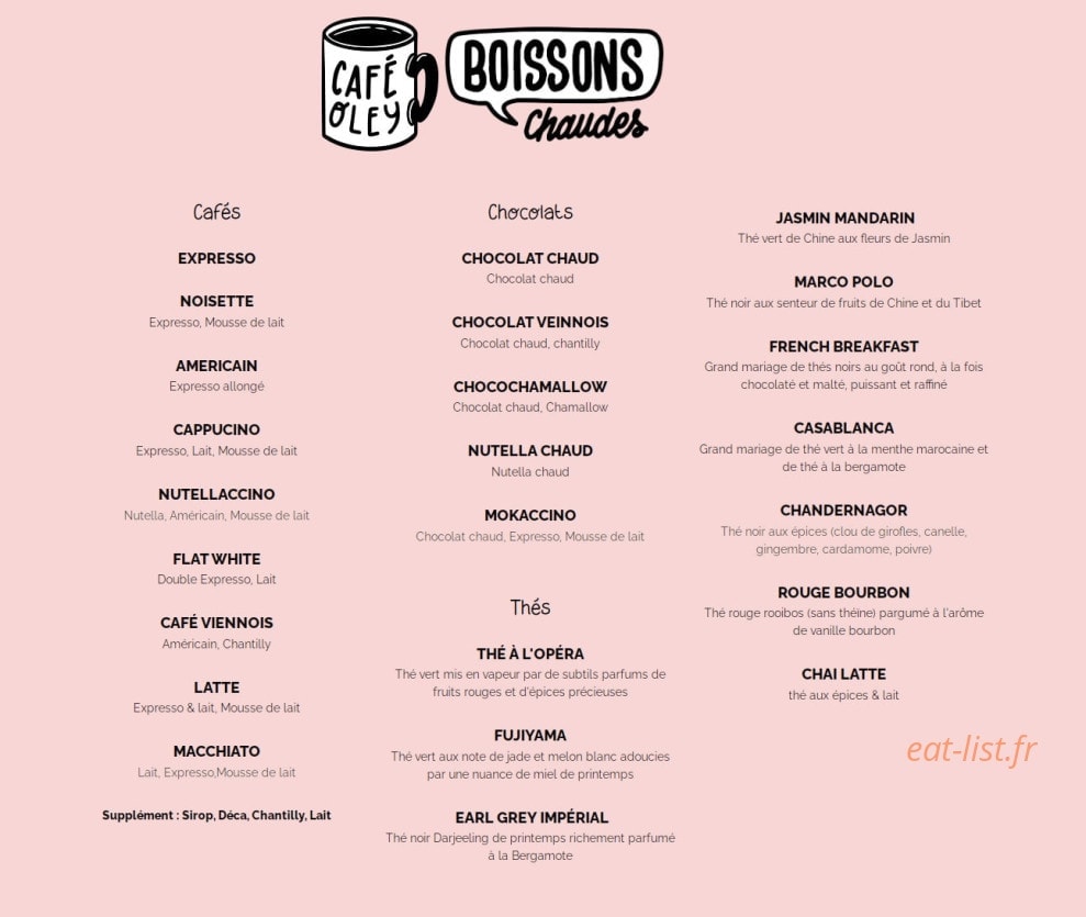 Carte et menu de Emilie and the Cool Kids à Boulogne Billancourt — Les boissons chaudes