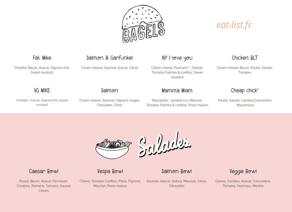 Carte et menu de Emilie and the Cool Kids à Boulogne Billancourt — Les bagels et salades