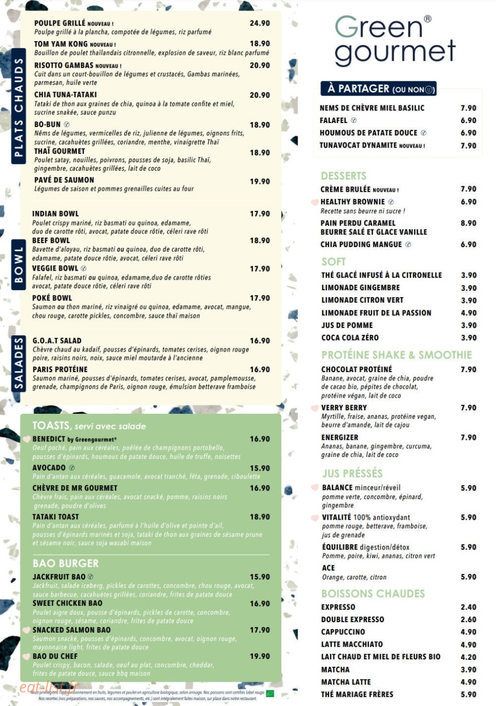 Green gourmet — carte page 1