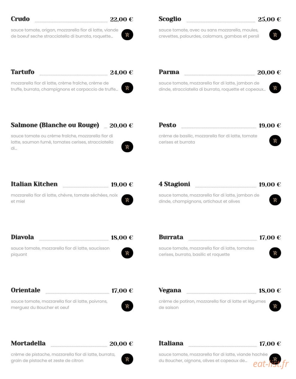 Italian Kitchen — carte page 1