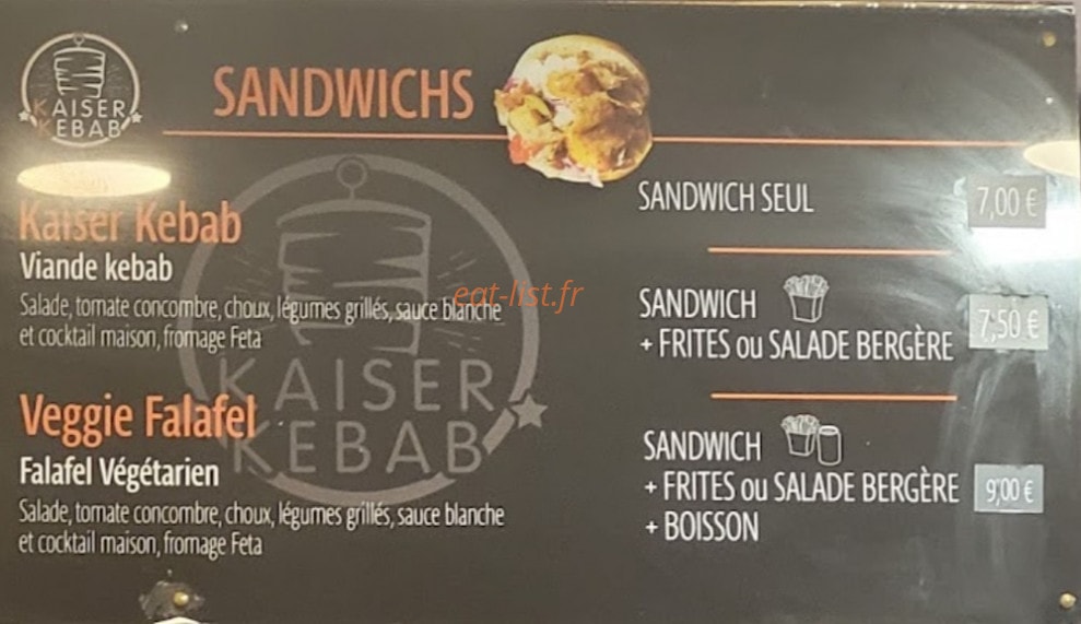 Kaiser Kebab — carte page 1