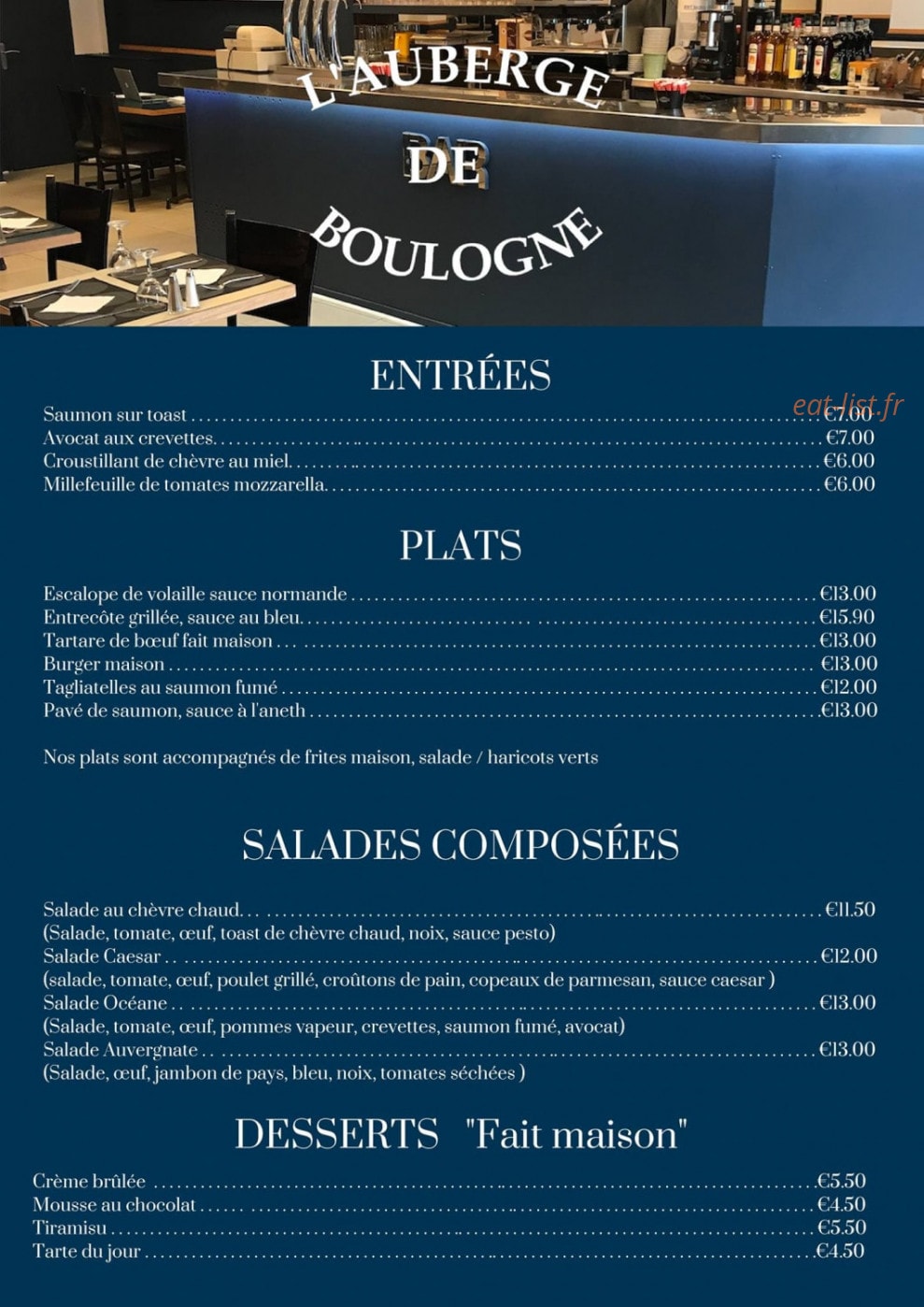 L'Auberge de Boulogne — carte page 1