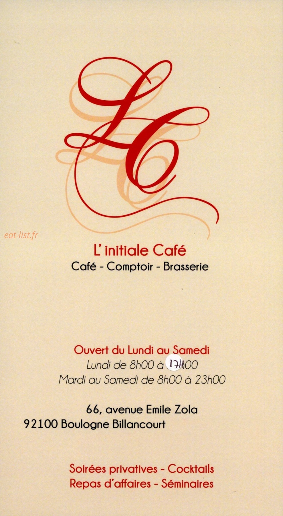 L'initiale Café — carte page 1