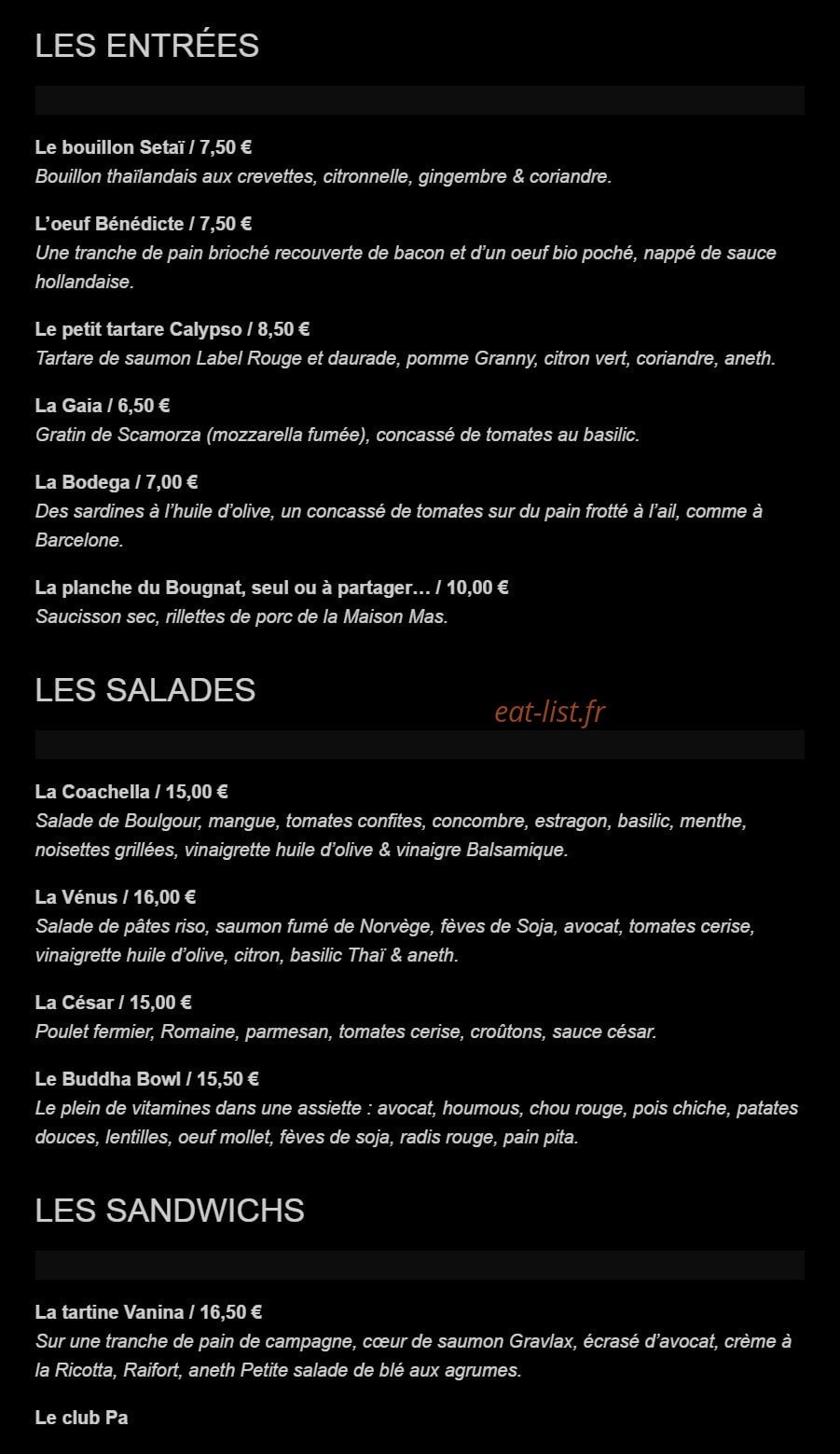 La Paillote — carte page 1