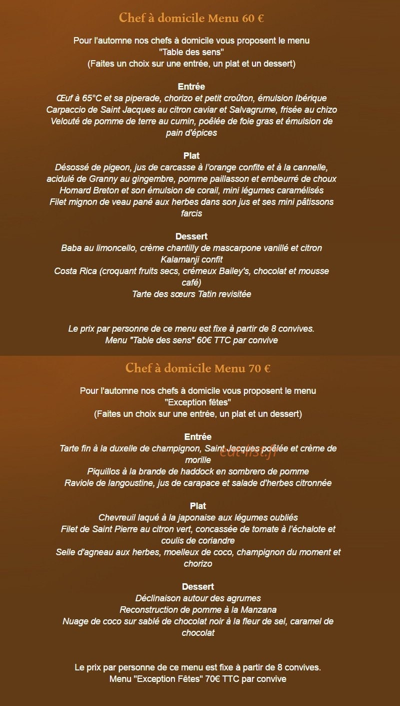 La Table et Fêtes — carte page 1