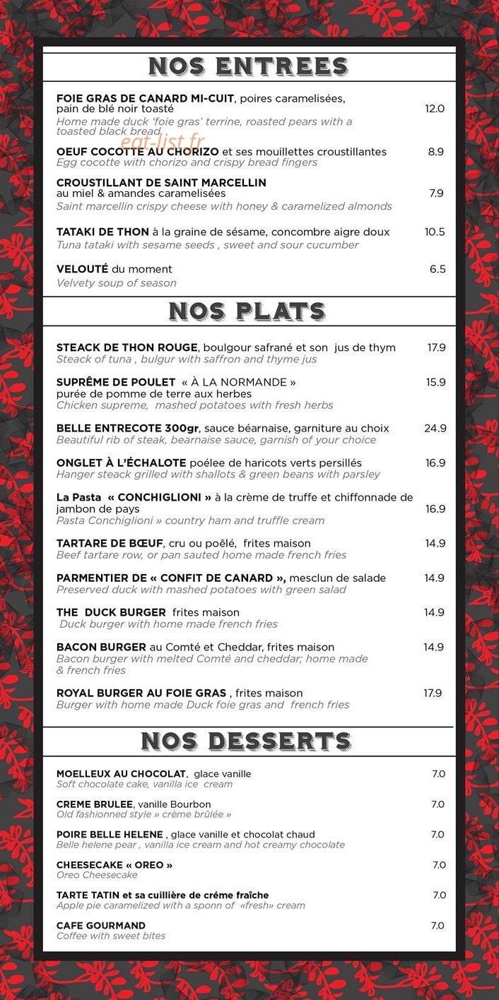 Le Bistro de la Ferme — carte page 1