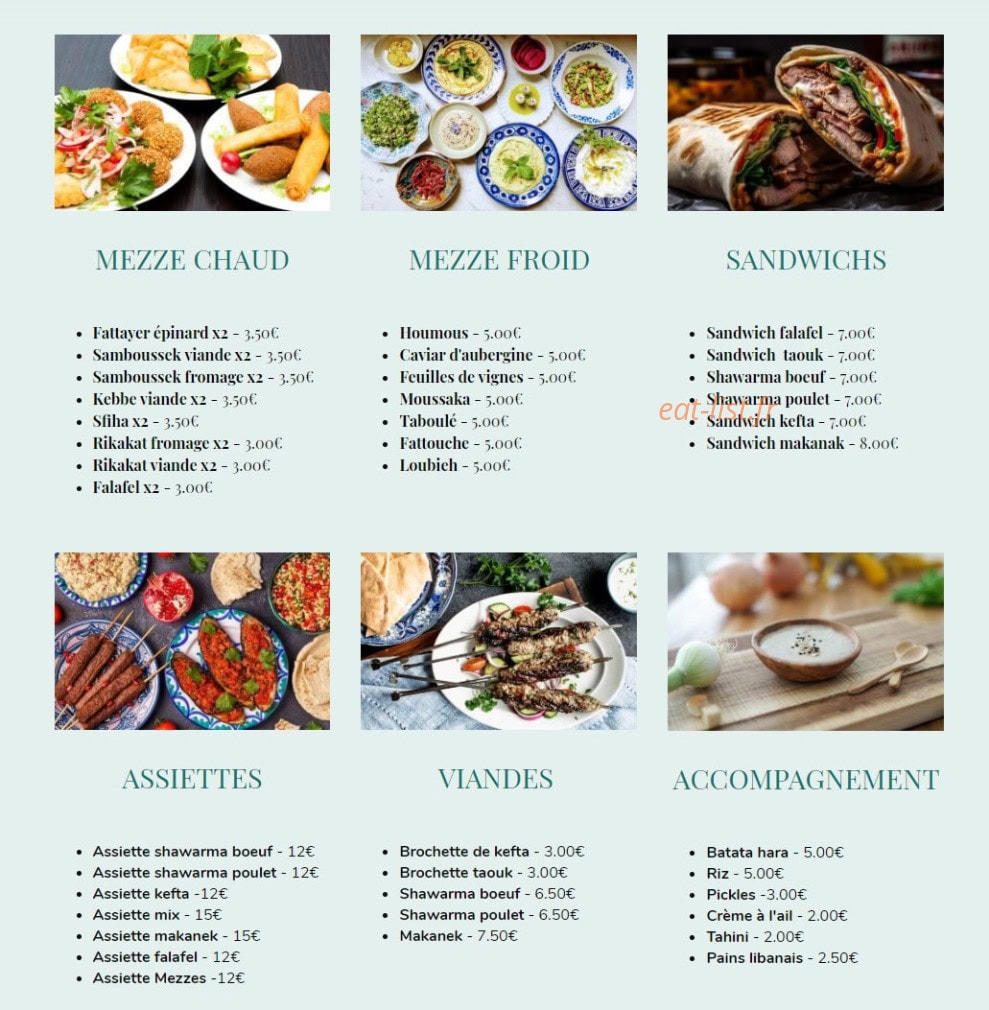 Mezze shop — carte page 1
