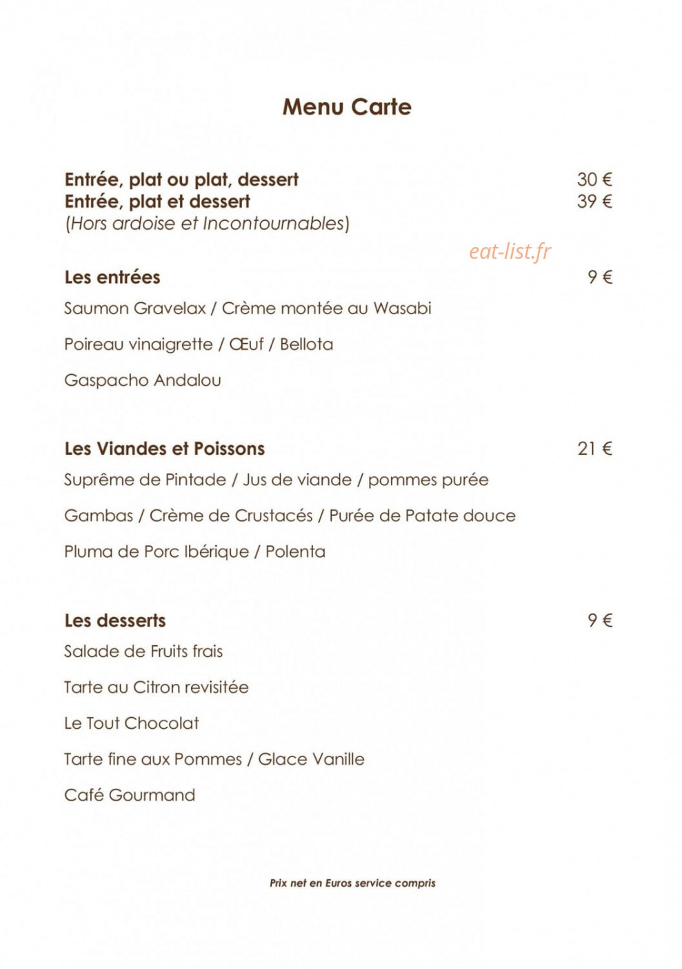 Mon Bistrot — carte page 1