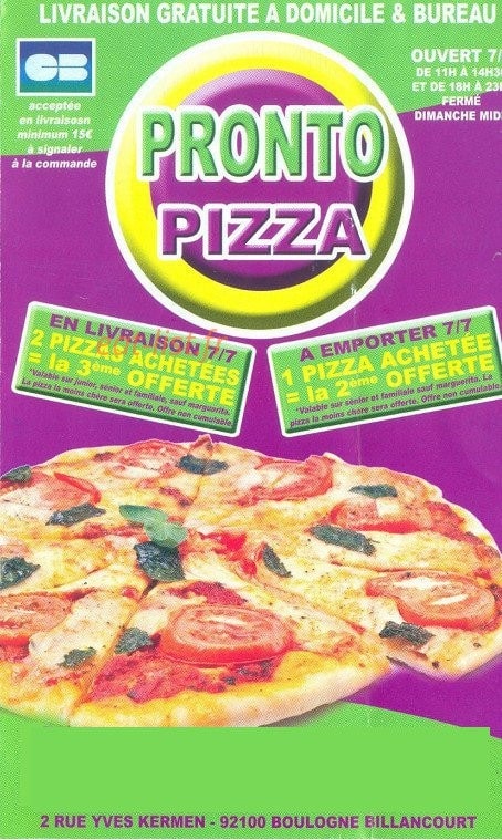 Pronto pizza — carte page 1