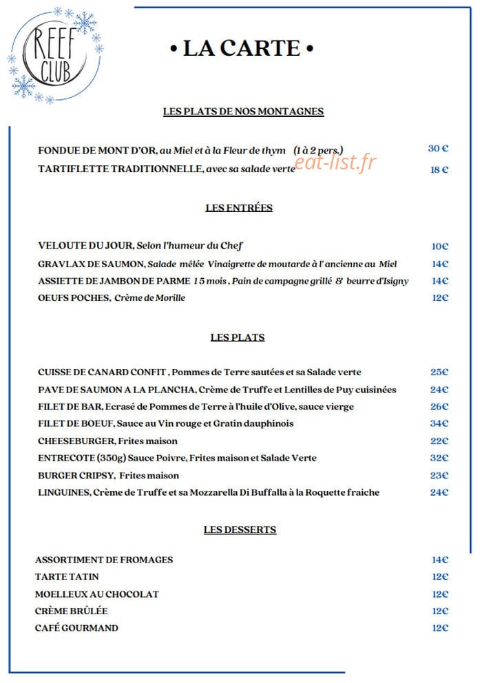 Reef Club — carte page 2