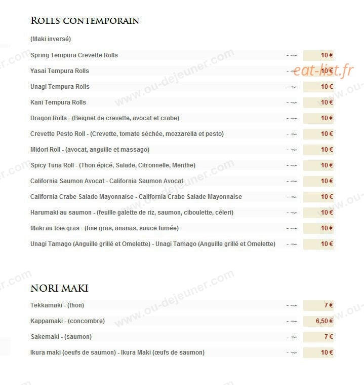 Restaurant SU — carte page 4