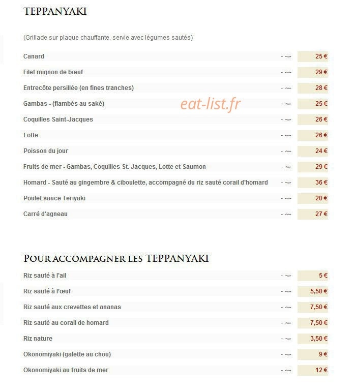Restaurant SU — carte page 2