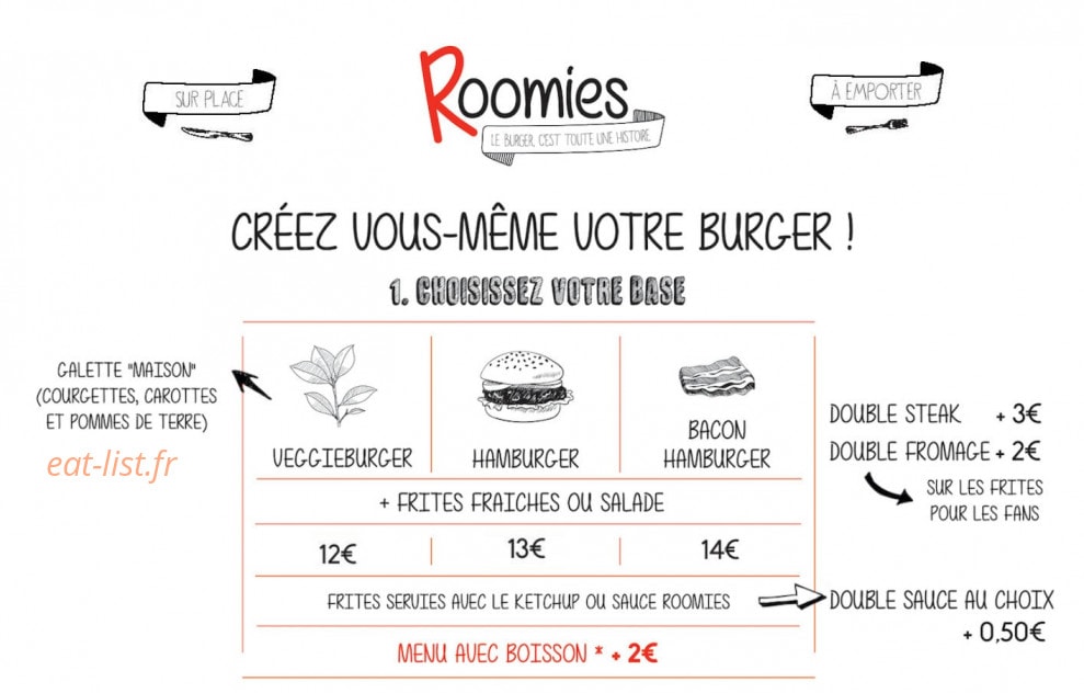 Roomies Burger — carte page 1