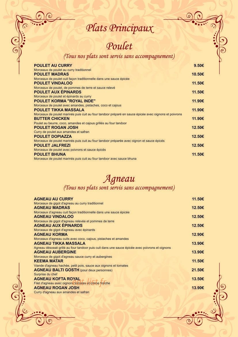 Royal Inde — carte page 3