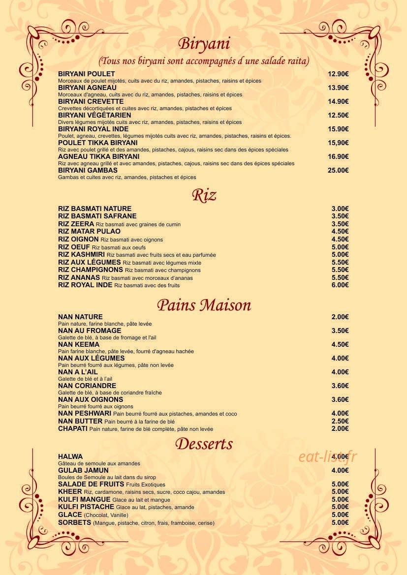 Royal Inde — carte page 5