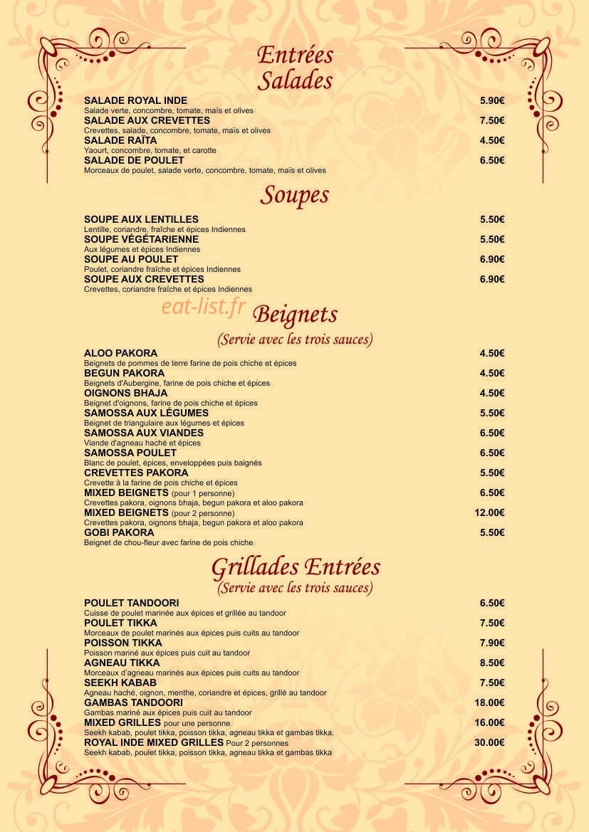 Royal Inde — carte page 2