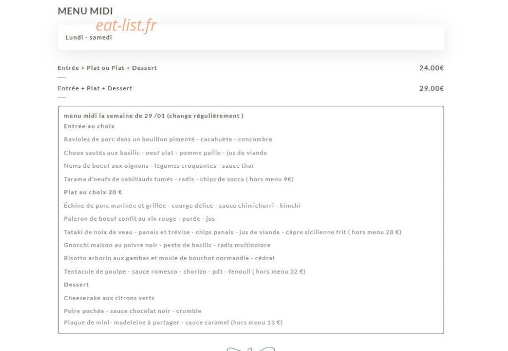 Ye's bistrot — carte page 1