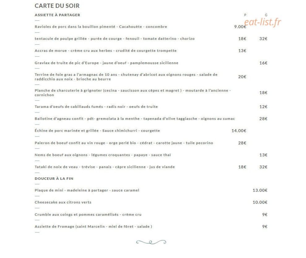 Ye's bistrot — carte page 2