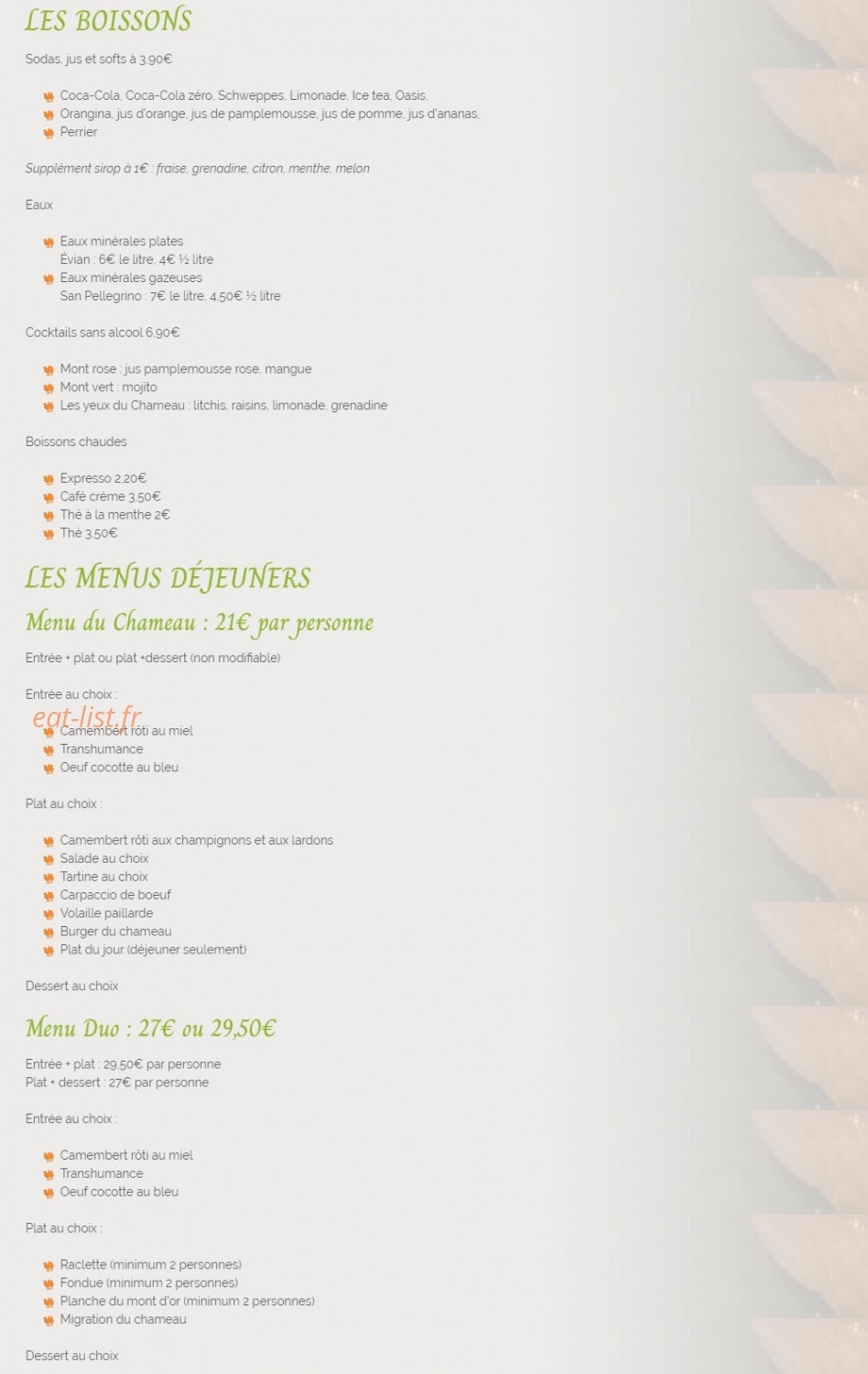 Au Chameau Savoyard — carte page 3