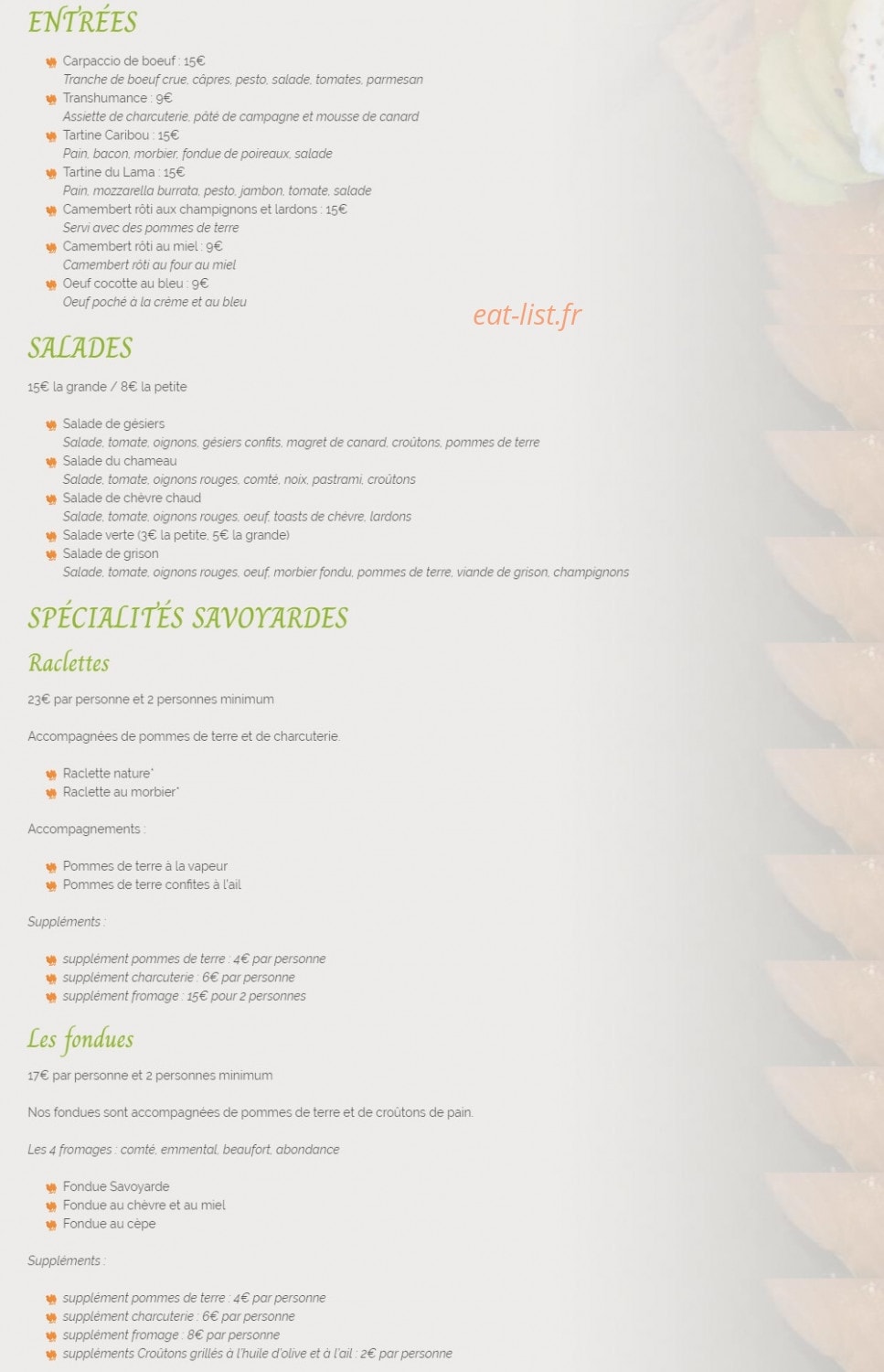Au Chameau Savoyard — carte page 1