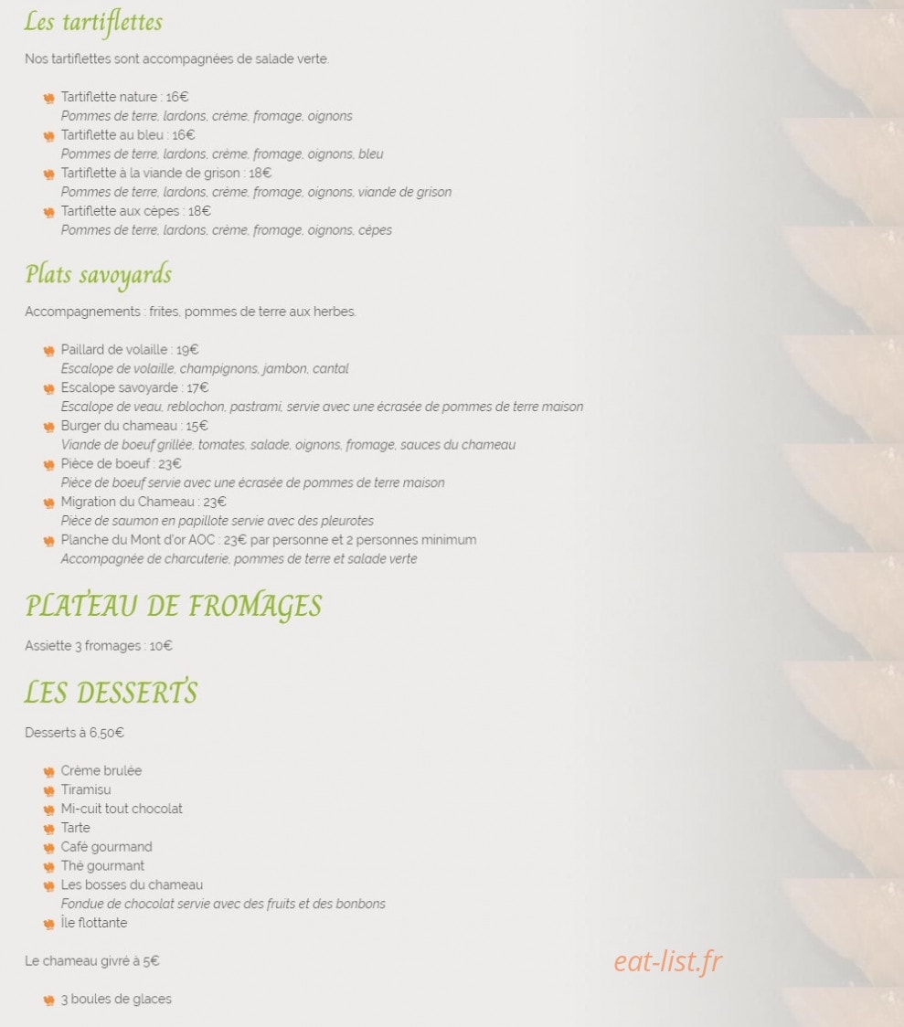 Au Chameau Savoyard — carte page 2