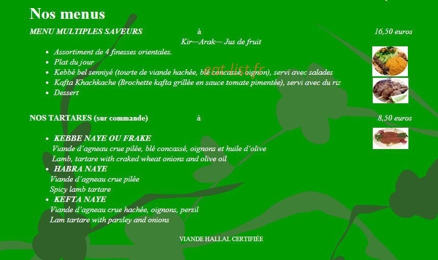 Aux Multiples Saveurs — carte page 1