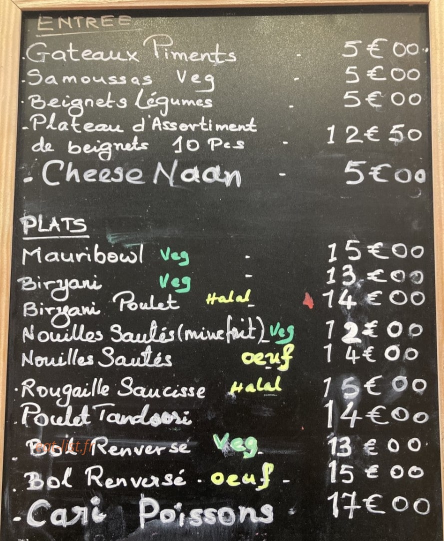 Bistrot Masala — carte page 1