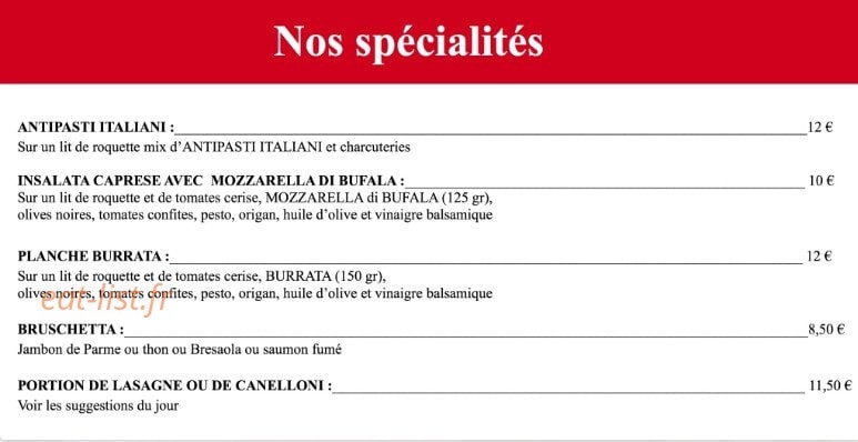 Carte et menu de Delizie Italiane de Luciano à Clichy — Les spécialités