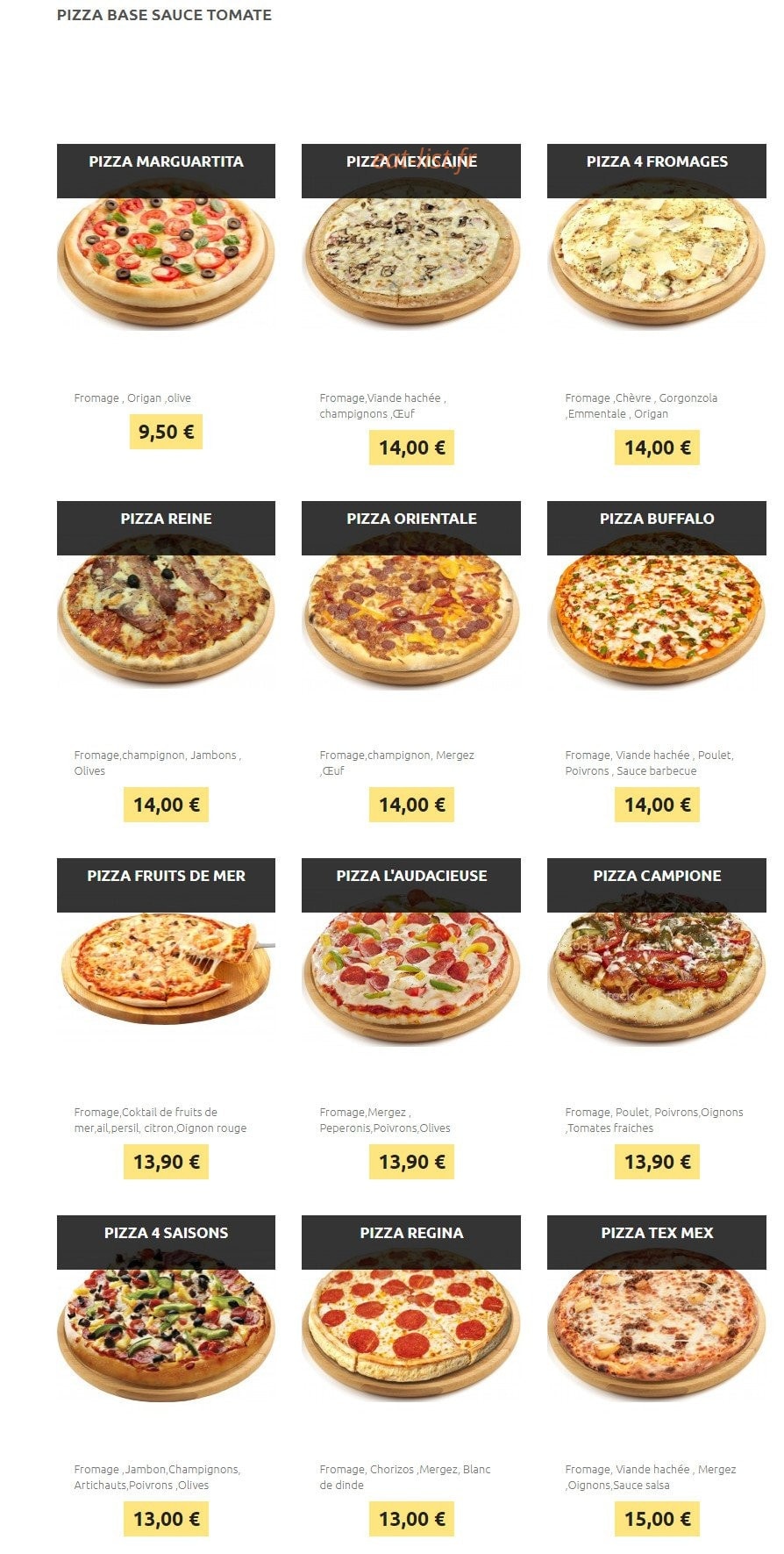 Family Pizza — carte page 1
